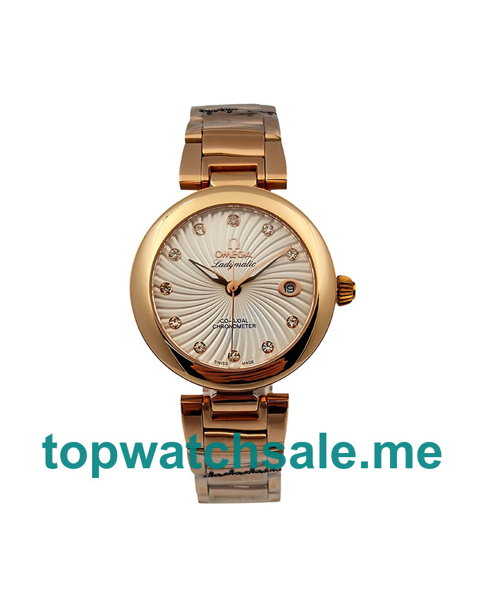UK 34MM Rose Gold Omega De Ville Ladymatic 425.60.34.20.55.001 Replica Watches