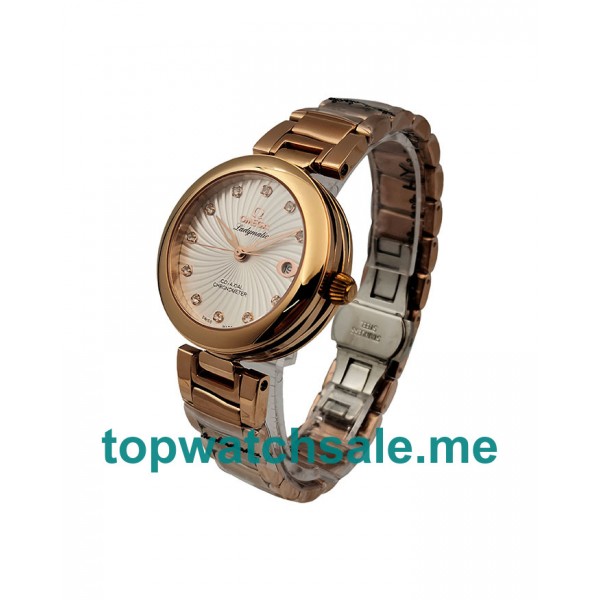 UK 34MM Rose Gold Omega De Ville Ladymatic 425.60.34.20.55.001 Replica Watches