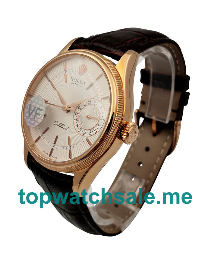 UK Swiss Movement Replica Rolex Cellini Date 50515 VF Rose Gold White Dial Dial Swiss 3165 For Sale