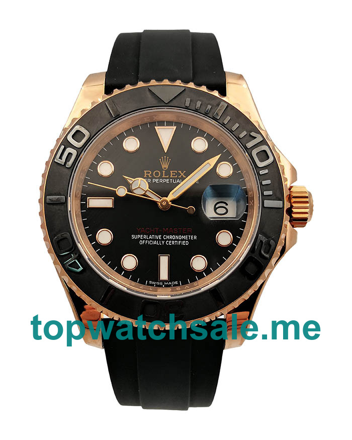 UK Perfect Replica Rolex Yacht-Master 40 116655 AR Rose Gold Black Dial Swiss 3135 Watches