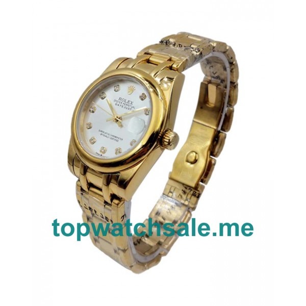 UK AAA Quality Rolex Pearlmaster 81208 Fake Watches With 31 MM Gold Cases For Women