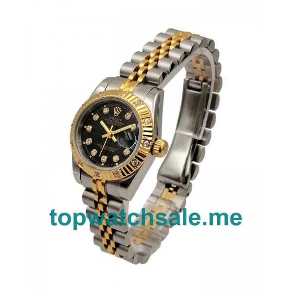 UK 26MM Black Dials Rolex Lady-Datejust 179313 Replica Watches
