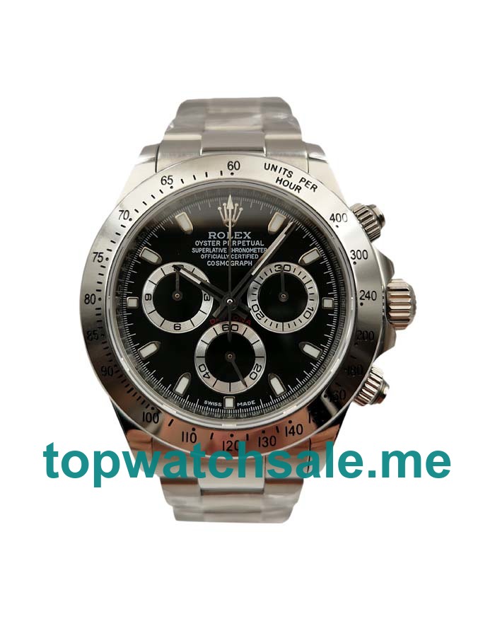 UK 40 MM Cheap Rolex Daytona 116520 Replica Watches With Black Dials For Men